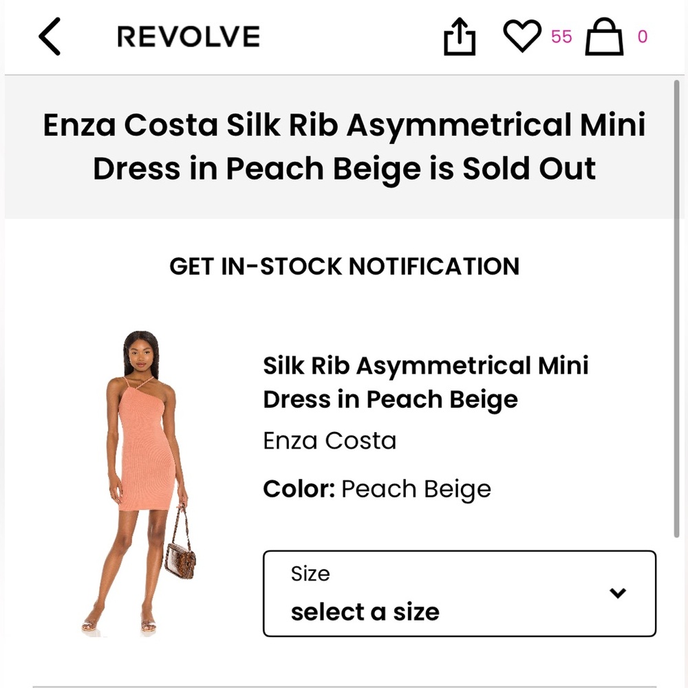 Enza Costa silk rib asymmetrical mini dress in peach beige